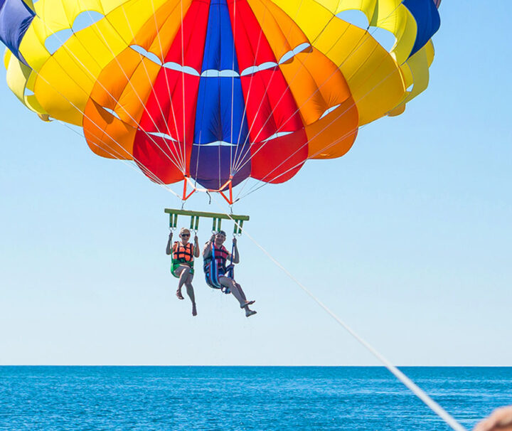 Parasailing over the Caribbean Sea in West Bay, Roatan